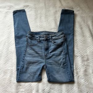 american eagle super high rise skinny jeans medium blue perfect condition